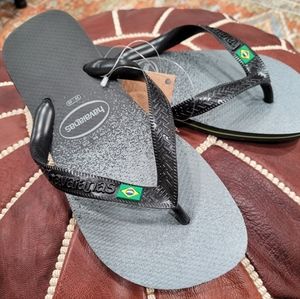HAVAIANAS BRASIL BLACK FLIP FLOPS  UNISEX WOMENS 9/10 MENS 8